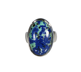 Zilveren ring turkoois met azuriet maat 17 1/2 | ovaal 2,3 x 1,5 cm