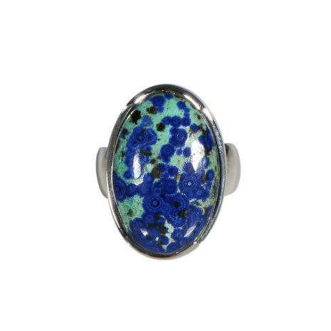 Zilveren ring turkoois met azuriet maat 17 1/2 | ovaal 2,3 x 1,5 cm
