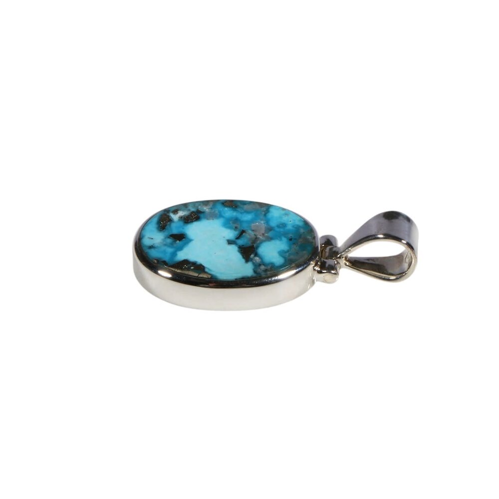 Zilveren hanger turkoois met pyriet | ovaal 2 x 1,4 cm