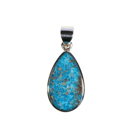 Zilveren hanger turkoois met pyriet | druppel 2,6 x 1,4 cm
