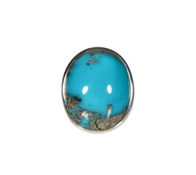 Zilveren ring turkoois met pyriet maat 18 1/2 (licht verstelbaar)| ovaal 2,1 x 1,7 cm