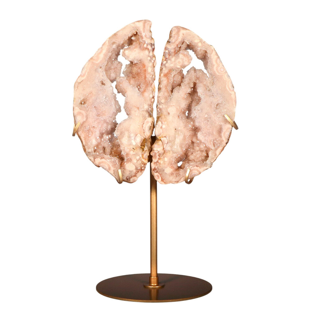 Amethist (roze) A-kwaliteit paar op standaard 16 x 16 x 1,5 cm | 1060 gram