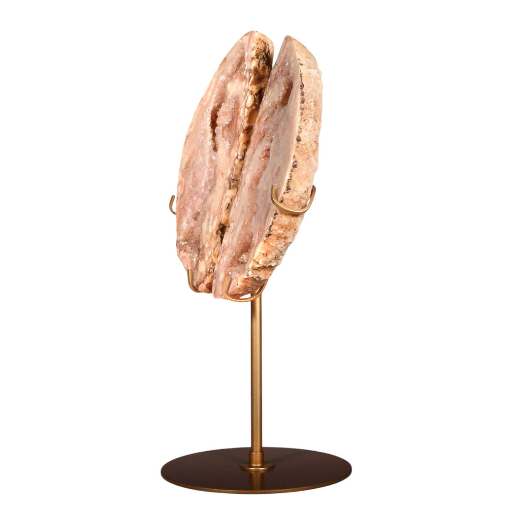 Amethist (roze) A-kwaliteit paar op standaard 16 x 16 x 1,5 cm | 1060 gram