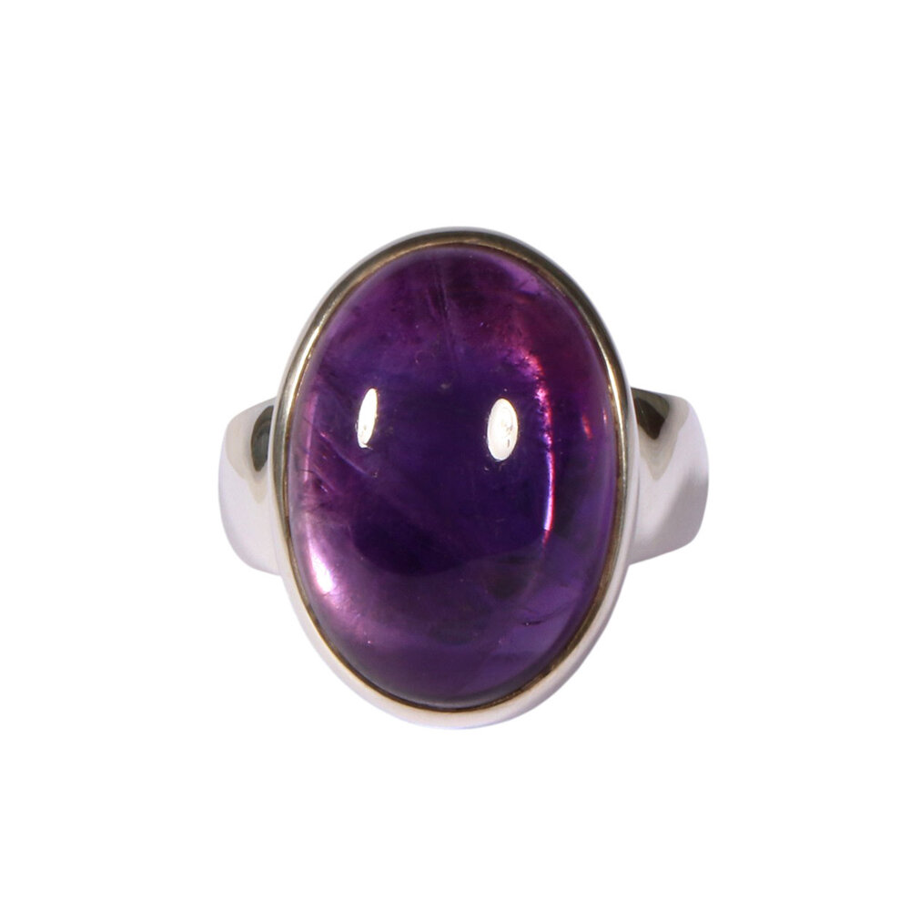 Zilveren ring amethist maat 19 1/2 | ovaal 2,2 x 1,6 cm