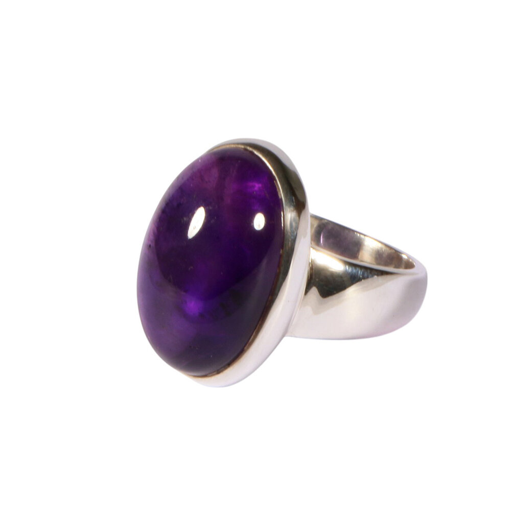 Zilveren ring amethist maat 19 1/2 | ovaal 2,2 x 1,6 cm