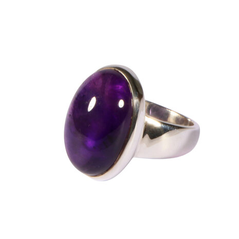 Zilveren ring amethist maat 19 1/2 | ovaal 2,2 x 1,6 cm