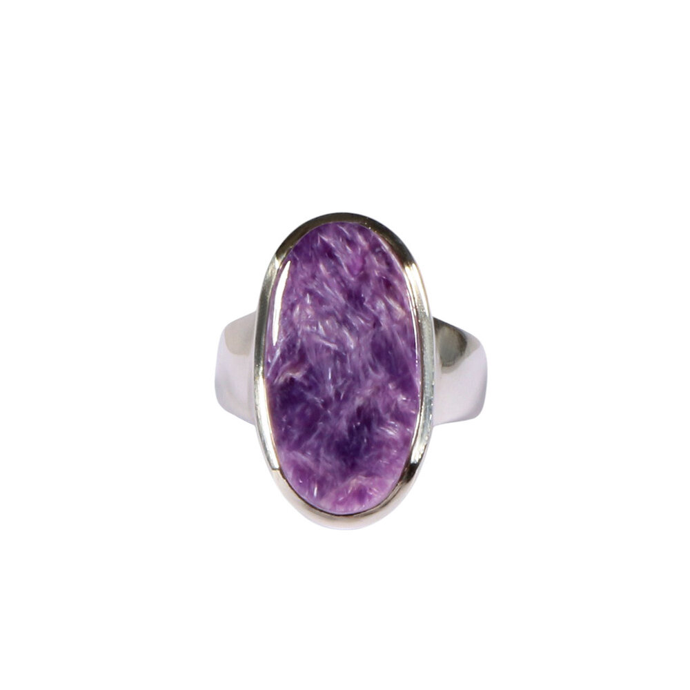 Zilveren ring charoiet maat 16 1/2 | ovaal 2 x 1,1 cm