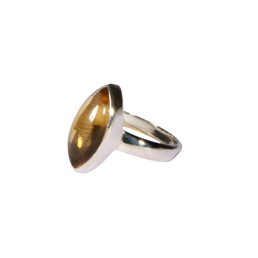 Zilveren ring citrien maat 16 1/2 | markies 1,6 x 0,8 cm