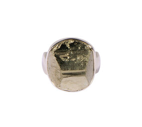 Zilveren ring pyriet maat 18 | ruw ovaal 1,8 x 1,6 cm Zilveren ring pyriet maat 18 | ruw ovaal 1,8 x 1,6 cm