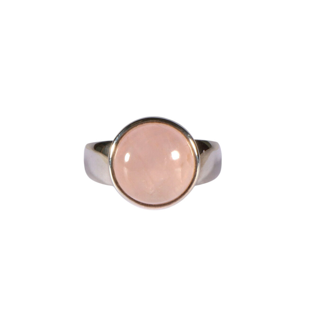 Zilveren ring rozenkwarts maat 19 1/2 | rond 1,3 cm