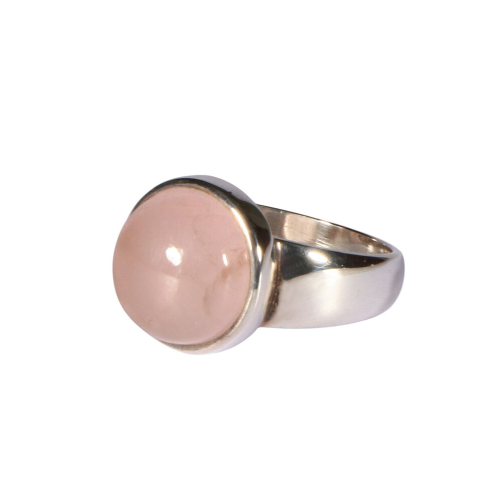 Zilveren ring rozenkwarts maat 19 1/2 | rond 1,3 cm