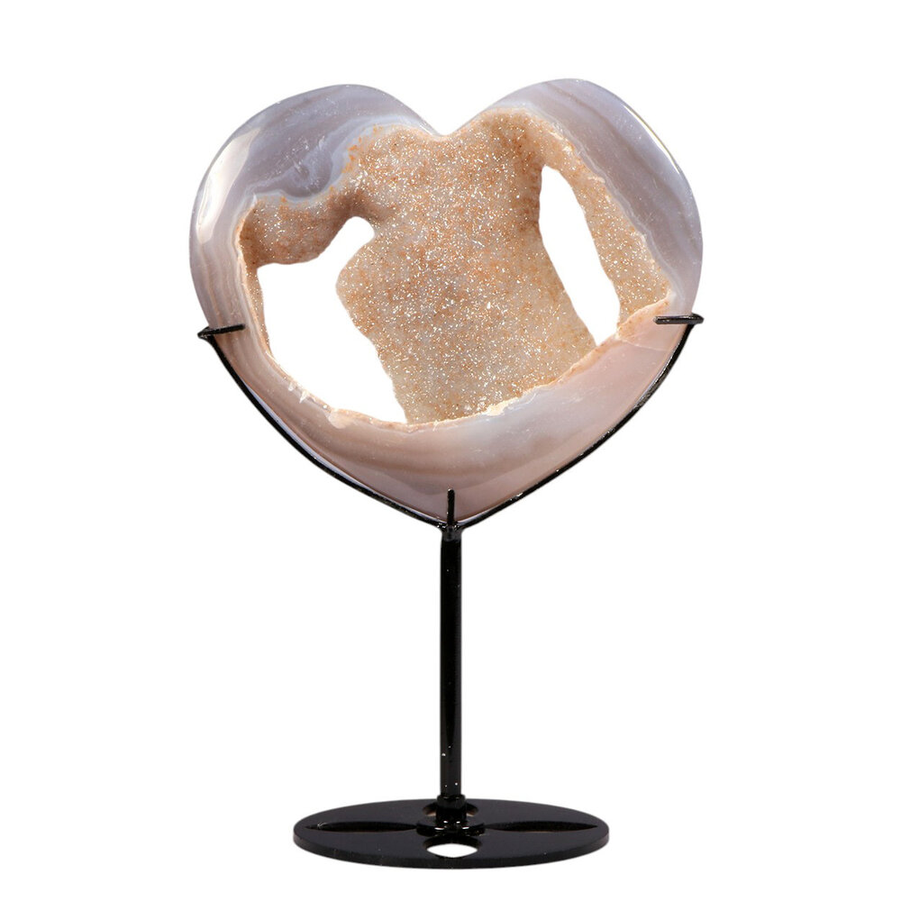 Agaat druzy hart op standaard 11,3 x 12,5 x 1,3 cm | 316 gram