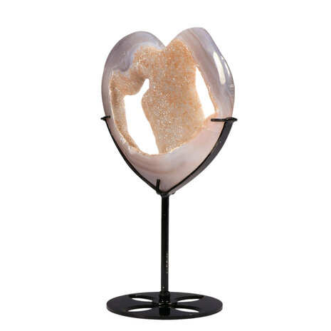 Agaat druzy hart op standaard 11,3 x 12,5 x 1,3 cm | 316 gram