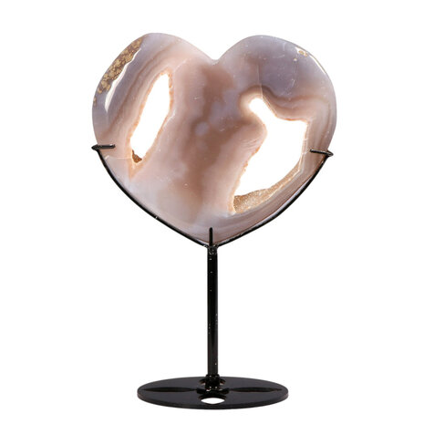 Agaat druzy hart op standaard 11,3 x 12,5 x 1,3 cm | 316 gram