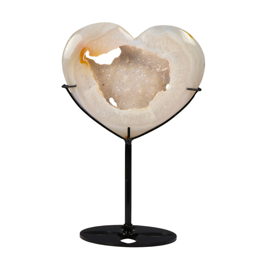 Agaat druzy hart op standaard 9,9 x 11,5 x 1,6 cm | 330 gram