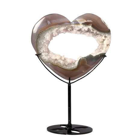 Agaat druzy hart op standaard 11,8 x 13,5 x 1,4 cm | 349 gram