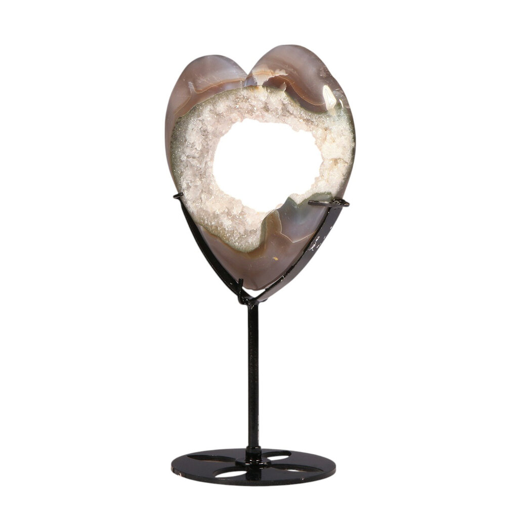 Agaat druzy hart op standaard 11,8 x 13,5 x 1,4 cm | 349 gram