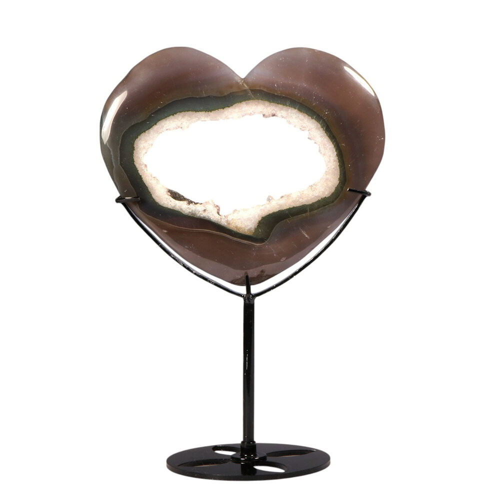 Agaat druzy hart op standaard 11,8 x 13,5 x 1,4 cm | 349 gram