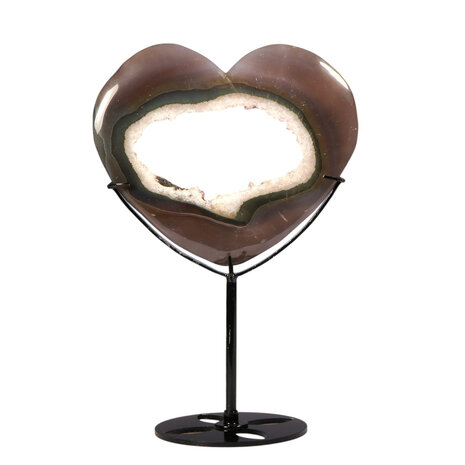 Agaat druzy hart op standaard 11,8 x 13,5 x 1,4 cm | 349 gram