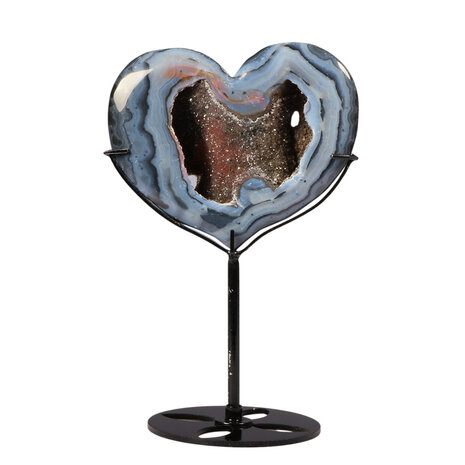 Agaat met amethist (galaxy) hart op standaard 9,8 x 11,3 x 1,8 cm | 352 gram Agaat met amethist (galaxy) hart op standaard 9,8 x 11,3 x 1,8 cm | 352 gram