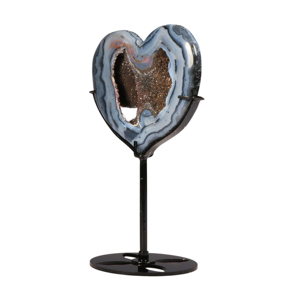 Agaat met amethist (galaxy) hart op standaard 9,8 x 11,3 x 1,8 cm | 352 gram Agaat met amethist (galaxy) hart op standaard 9,8 x 11,3 x 1,8 cm | 352 gram