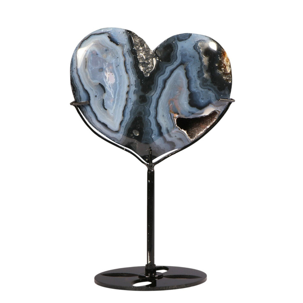 Agaat met amethist (galaxy) hart op standaard 9,8 x 11,3 x 1,8 cm | 352 gram Agaat met amethist (galaxy) hart op standaard 9,8 x 11,3 x 1,8 cm | 352 gram