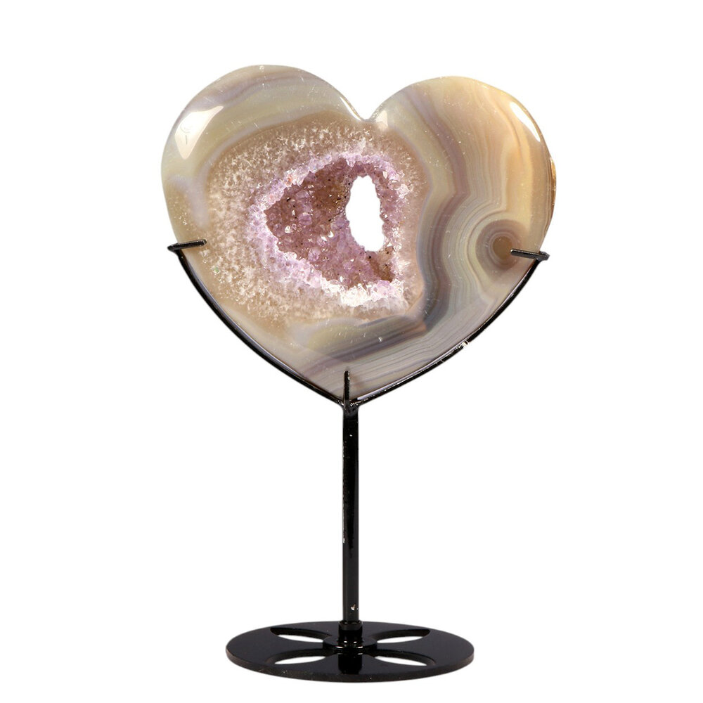 Agaat met amethist hart op standaard 10,7 x 12,2 x 1,7 cm | 440 gram Agaat met amethist hart op standaard 10,7 x 12,2 x 1,7 cm | 440 gram