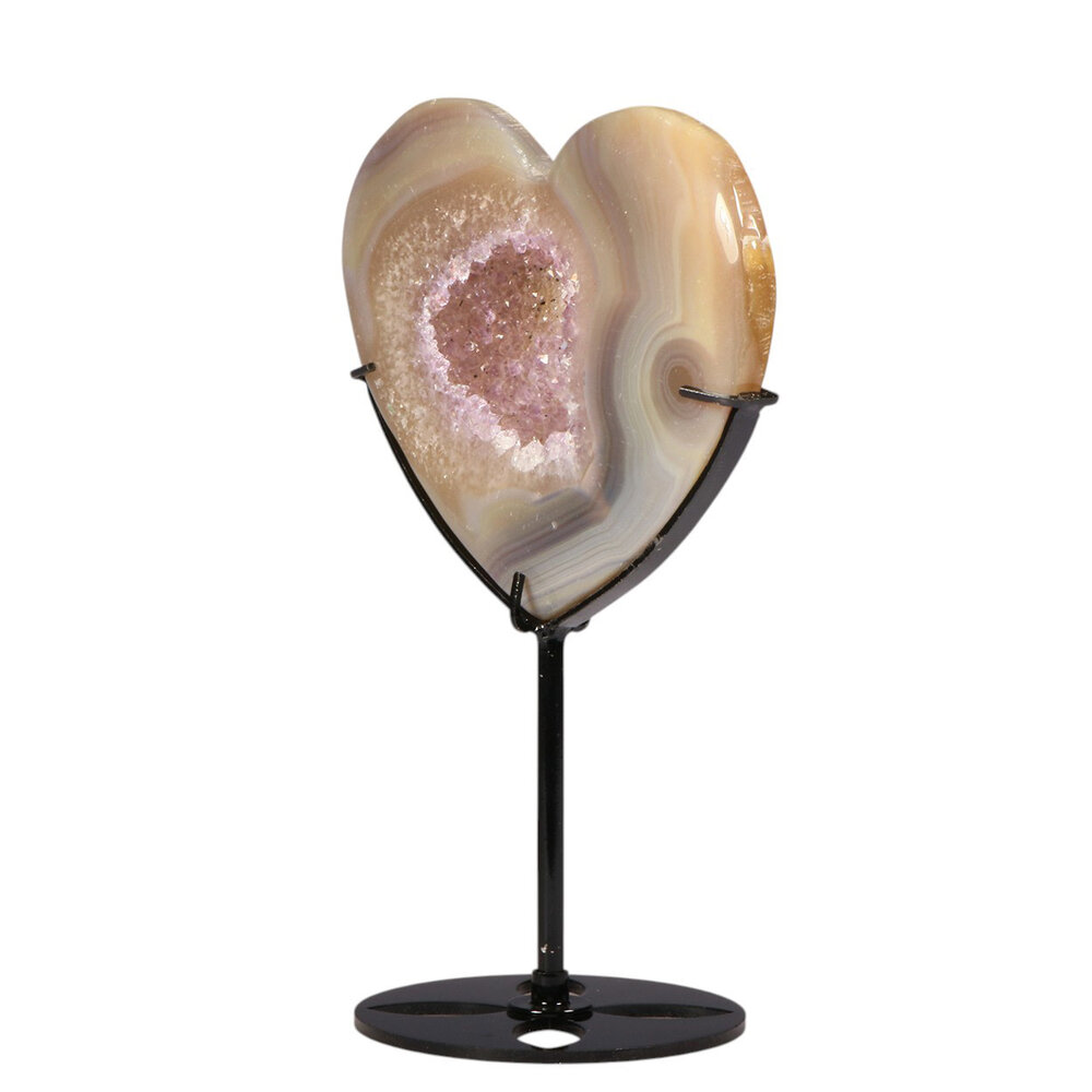Agaat met amethist hart op standaard 10,7 x 12,2 x 1,7 cm | 440 gram Agaat met amethist hart op standaard 10,7 x 12,2 x 1,7 cm | 440 gram