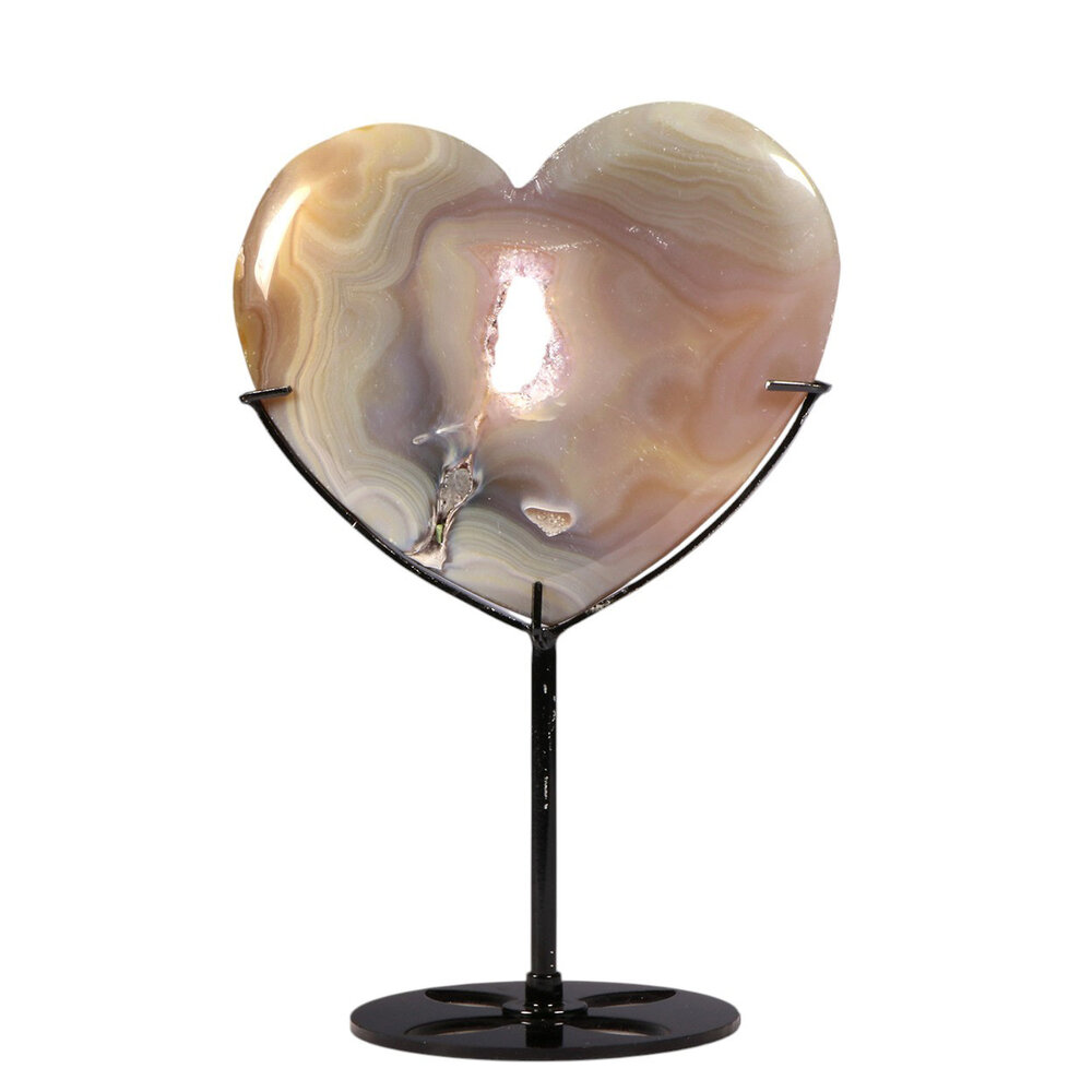 Agaat met amethist hart op standaard 10,7 x 12,2 x 1,7 cm | 440 gram Agaat met amethist hart op standaard 10,7 x 12,2 x 1,7 cm | 440 gram
