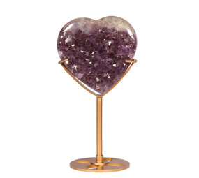 Amethist cluster hart op standaard (goudkleurig) 7,8 x 7,9 x 4 cm | 320 gram Amethist cluster hart op standaard (goudkleurig) 7,8 x 7,9 x 4 cm | 320 gram