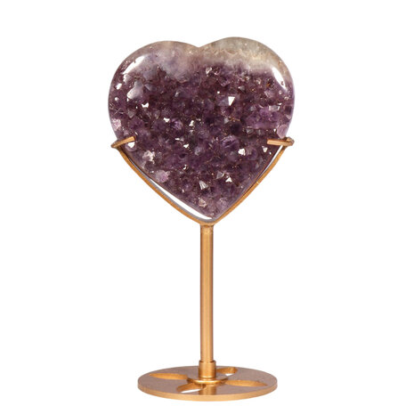 Amethist cluster hart op standaard (goudkleurig) 7,8 x 7,9 x 4 cm | 320 gram Amethist cluster hart op standaard (goudkleurig) 7,8 x 7,9 x 4 cm | 320 gram