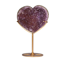 Amethist cluster hart op standaard (goudkleurig) 10,5 x 12 x 4,5 cm | 500 gram