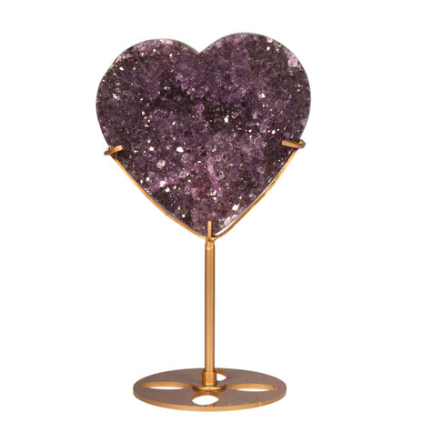 Amethist cluster hart op standaard (goudkleurig) 10,2 x 10,9 x 4,2 cm | 608 gram Amethist cluster hart op standaard (goudkleurig) 10,2 x 10,9 x 4,2 cm | 608 gram
