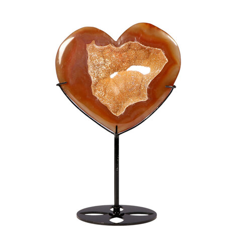 Carneool (druzy) hart op standaard 12 x 13,4 x 1,4 cm | 445 gram
