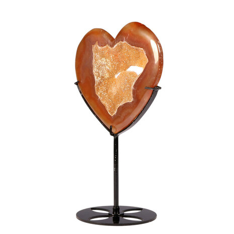 Carneool (druzy) hart op standaard 12 x 13,4 x 1,4 cm | 445 gram