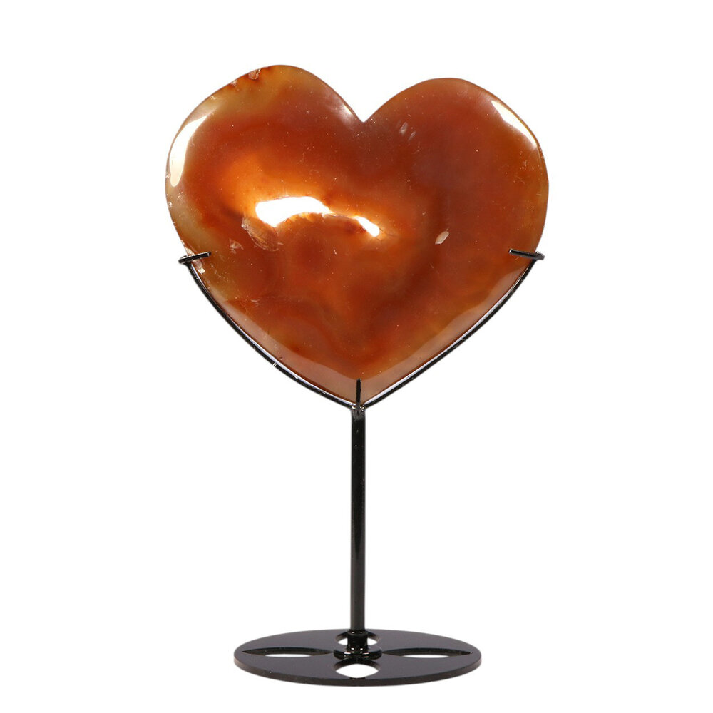 Carneool (druzy) hart op standaard 12 x 13,4 x 1,4 cm | 445 gram