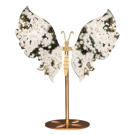 Jaspis (oceaan) vlinder op (goudkleurig) standaard 23 x 18 x 0,8 cm | 594 gram