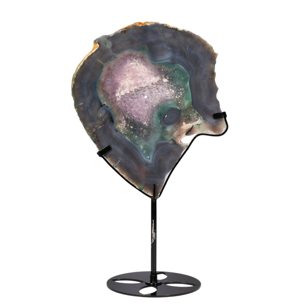 Amethist (galaxy) met agaat op standaard 22,4 x 18,3 x 1,3 cm | 1095 gram