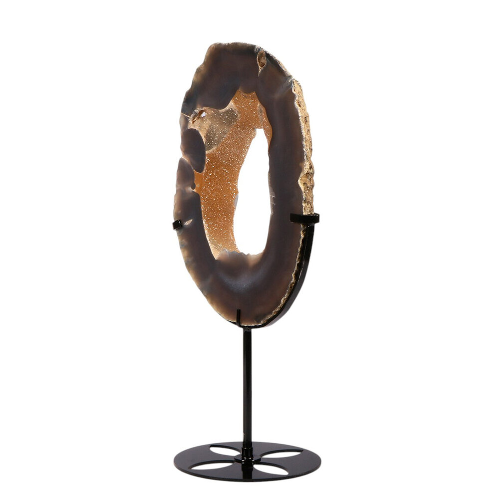 Amethist (galaxy) met agaat portal op standaard 21,8 x 14,7 x 1,9 cm | 1136 gram