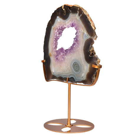 Amethist (galaxy) met agaat portal op standaard 21 x 20,7 x 1,4 cm | 1382 gram Amethist (galaxy) met agaat portal op standaard 21 x 20,7 x 1,4 cm | 1382 gram