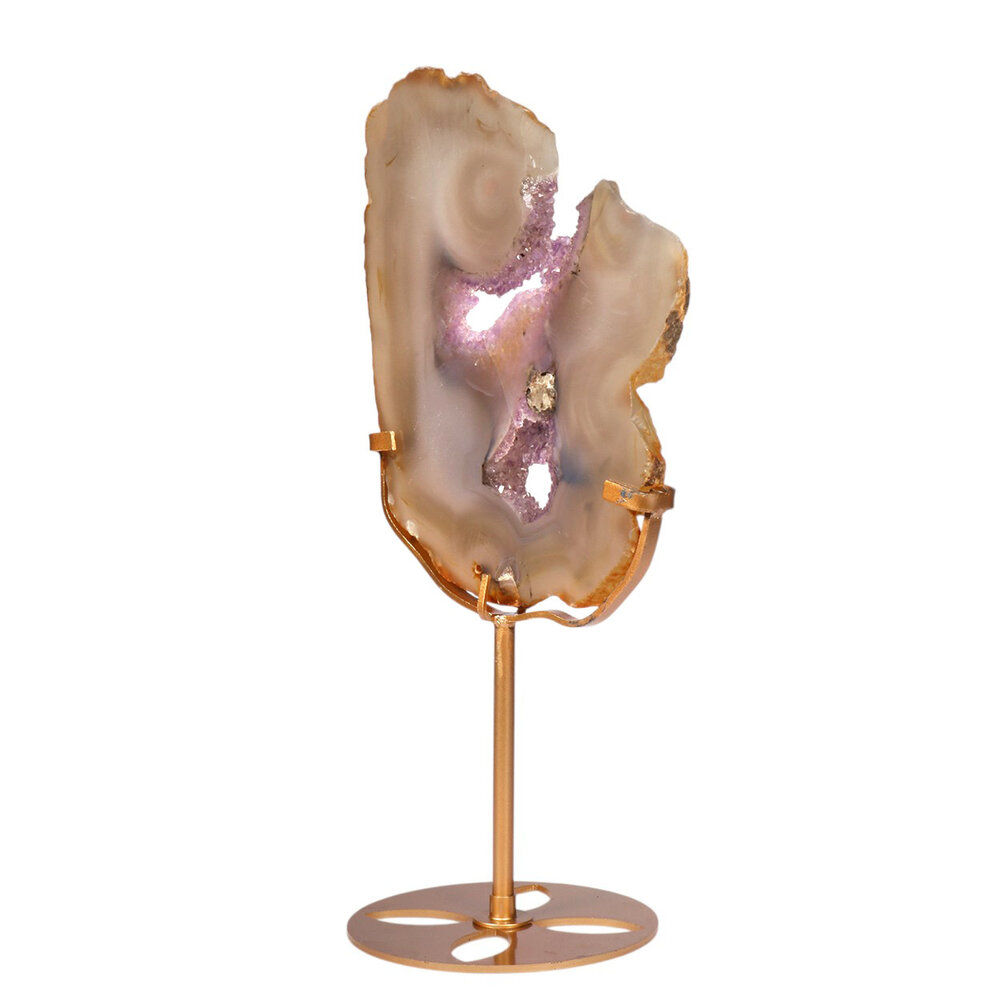 Amethist (galaxy) met agaat op standaard 17,5 x 15,3 x 1,3 cm | 817 gram Amethist (galaxy) met agaat op standaard 17,5 x 15,3 x 1,3 cm | 817 gram
