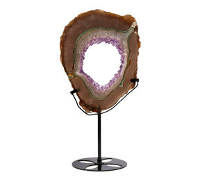 Amethist (galaxy) met agaat portal op standaard 22,4 x 17,6 x 1,4 cm | 910 gram