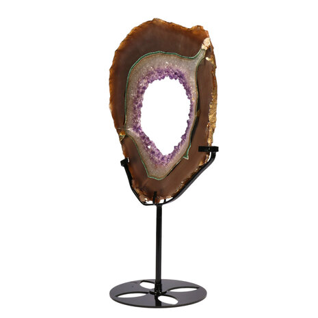 Amethist (galaxy) met agaat portal op standaard 22,4 x 17,6 x 1,4 cm | 910 gram