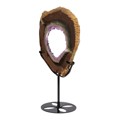 Amethist (galaxy) met agaat portal op standaard 22,4 x 17,6 x 1,4 cm | 910 gram