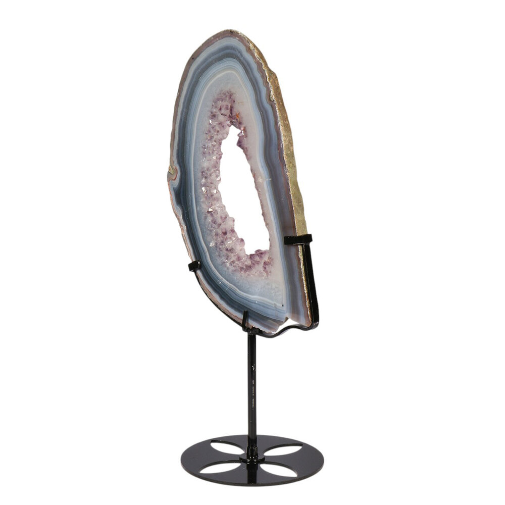 Amethist (galaxy) met agaat portal op standaard 24,2 x 14 x 1,3 cm | 951 gram