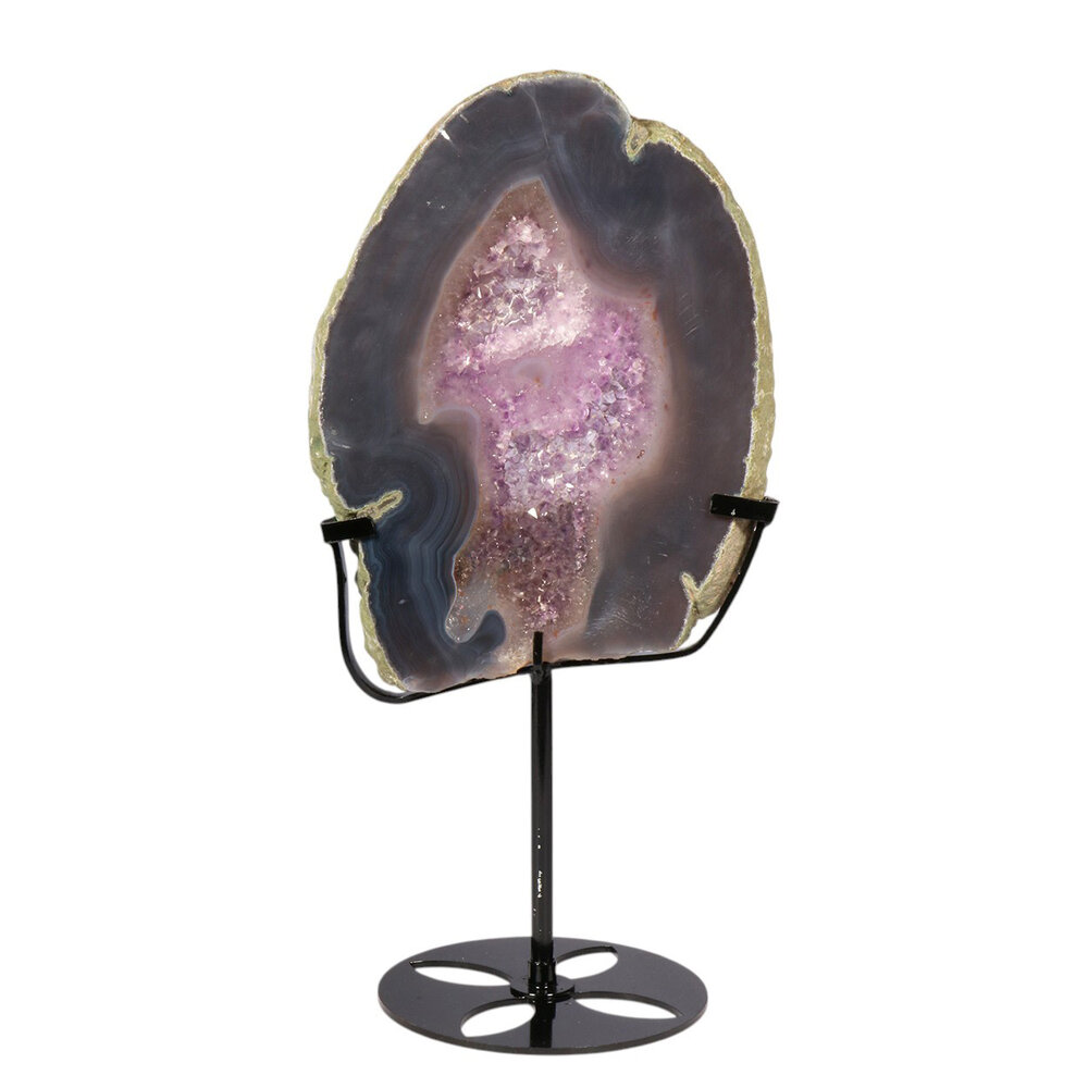 Amethist (galaxy) met agaat op standaard 20,3 x 14,4 x 1,6 cm | 1047 gram
