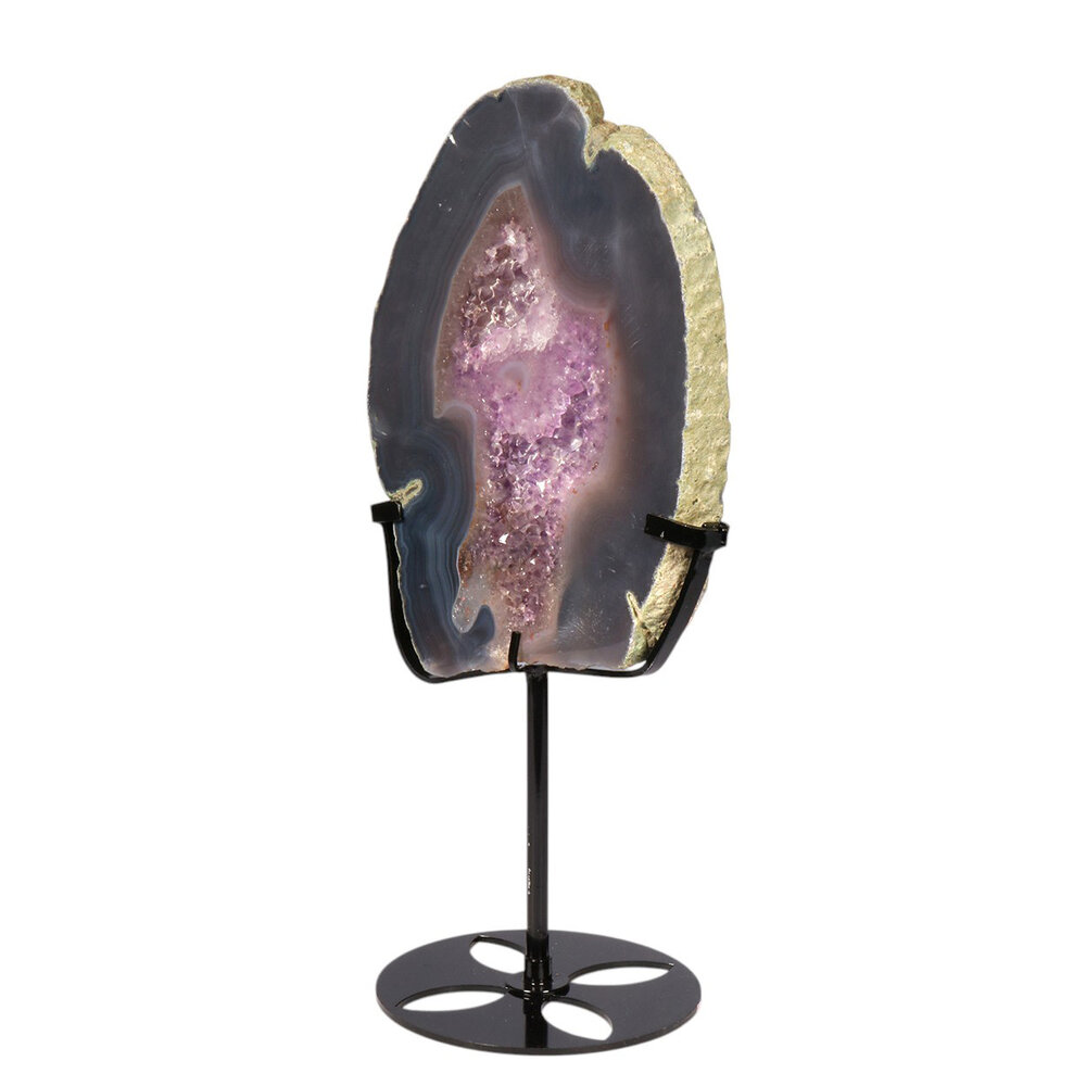 Amethist (galaxy) met agaat op standaard 20,3 x 14,4 x 1,6 cm | 1047 gram