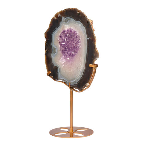 Amethist (galaxy) met agaat op standaard 20,8 x 19,6 x 1,3 cm | 1248 gram