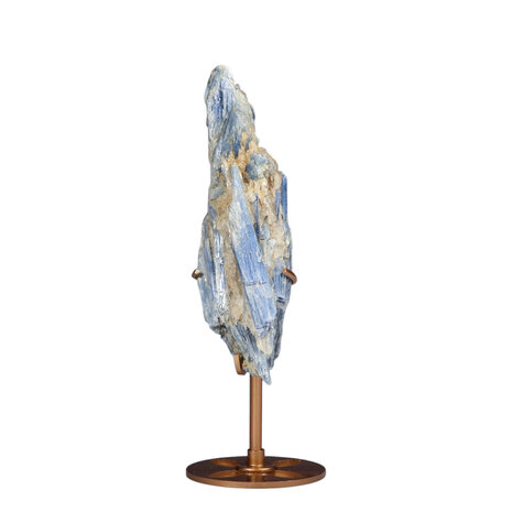 Kyaniet kristal op goudkleurige standaard 200 - 250 gram