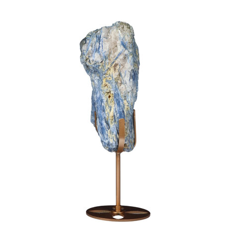 Kyaniet kristal op goudkleurige standaard 16,5 x 3,9 x 2,6 cm | 907 gram